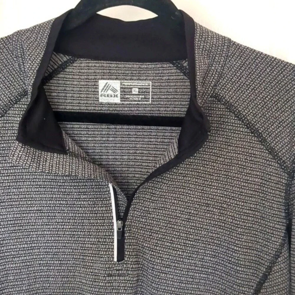 RBX Quarter Zip athletic knit top heathered black gray thumb holes XL